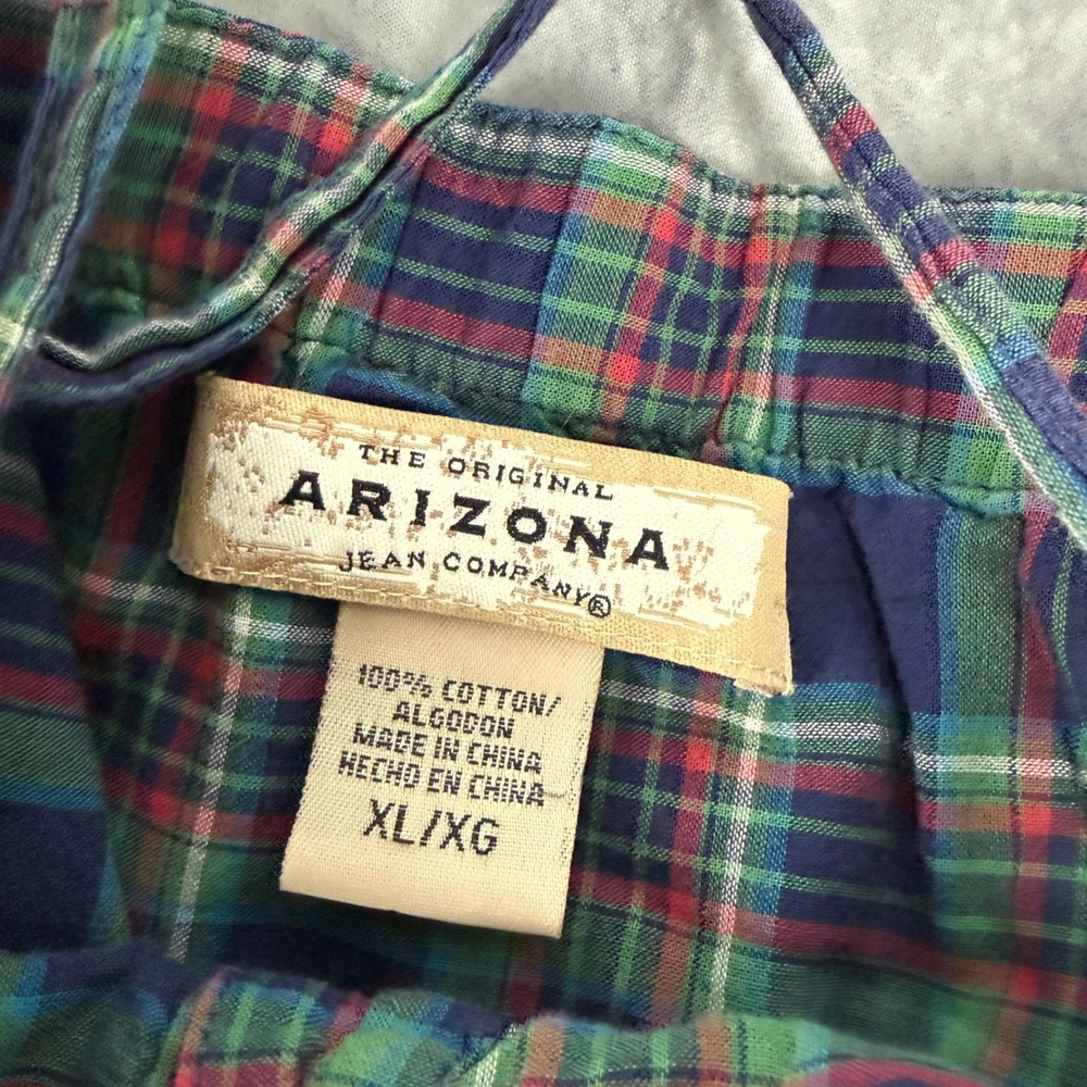 Arizona Jean Company Plaid Camisole Y2K Top XL Blue Red Green Cotton Tie Back - Picture 4 of 9